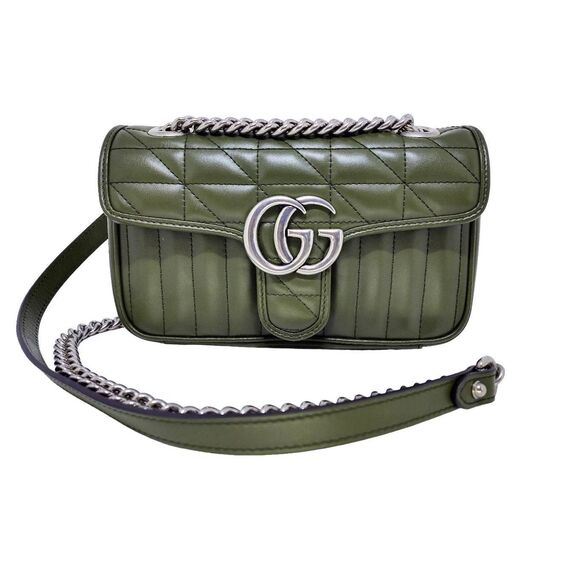 GUCCI CALFSKIN MATELASSE ARIA SMALL GG MARMONT SHOULDER BAG GREEN NWOT - Picture 1 of 13